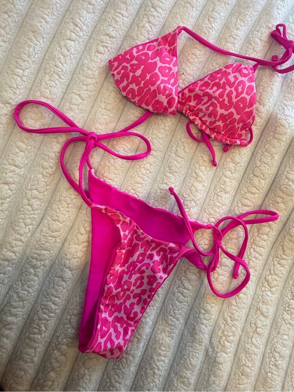 Y2K Pink Leopard Print String Bikini XS